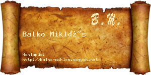 Balko Miklós névjegykártya